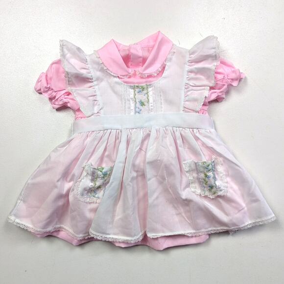Vintage Dress Baby Girls Size 9-12m Pink Embroidered Pinafore - Picture 1 of 5